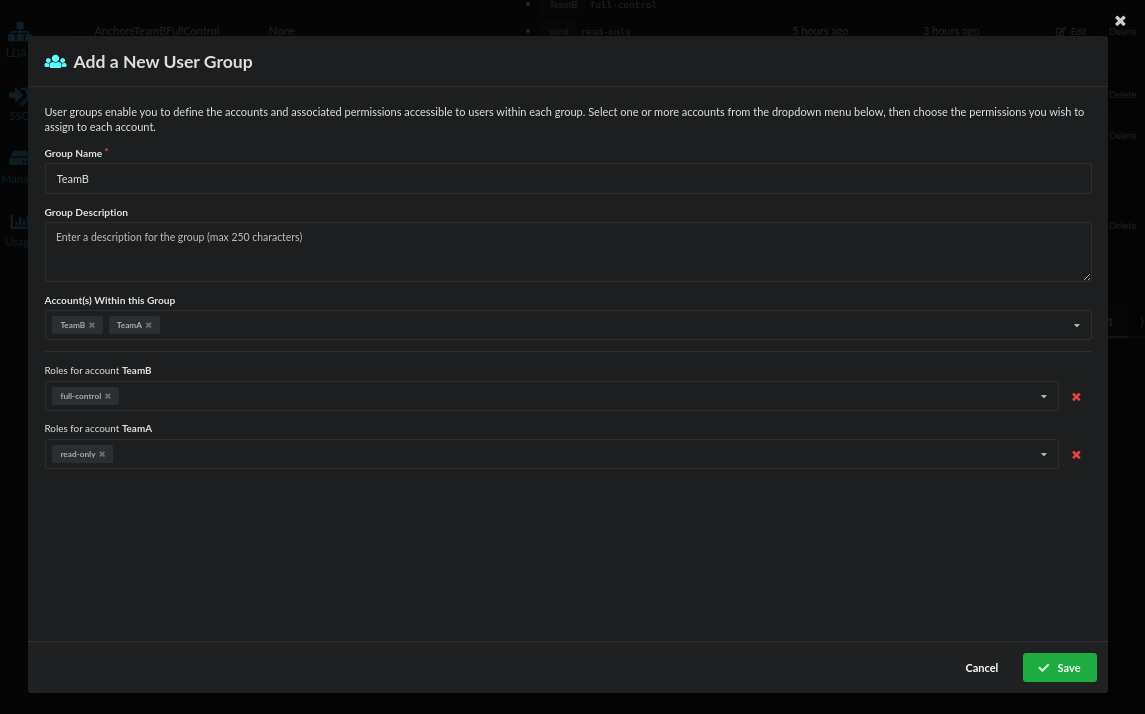 Anchore add user groups