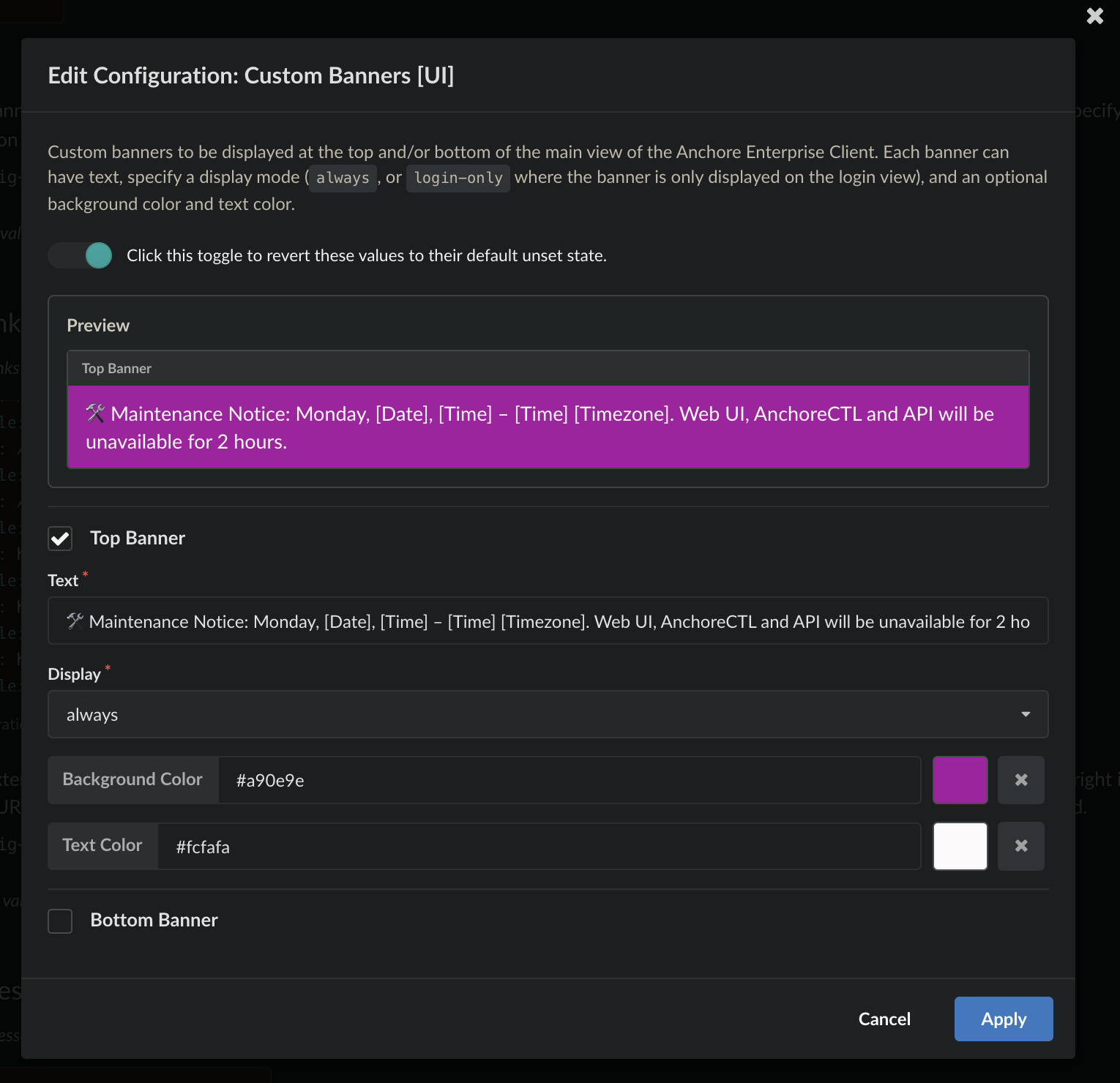 Custom Banner Config