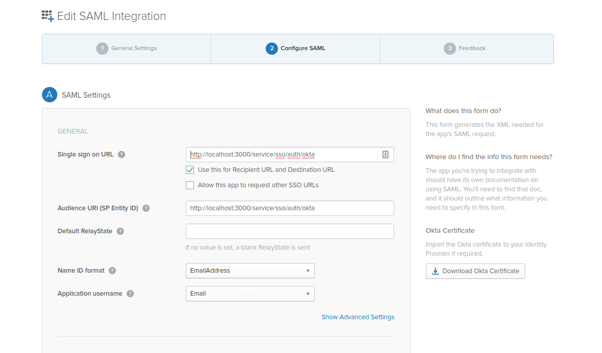 Example Setup Screen