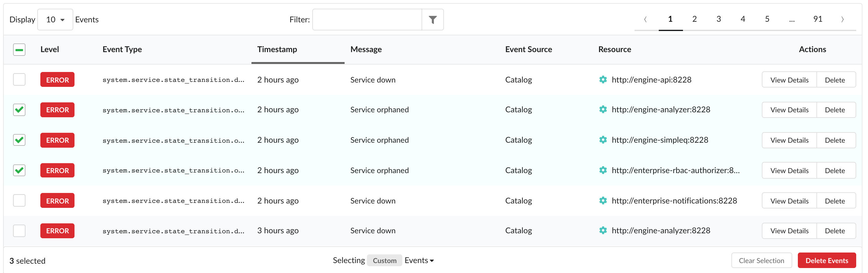 Bulk event deletion