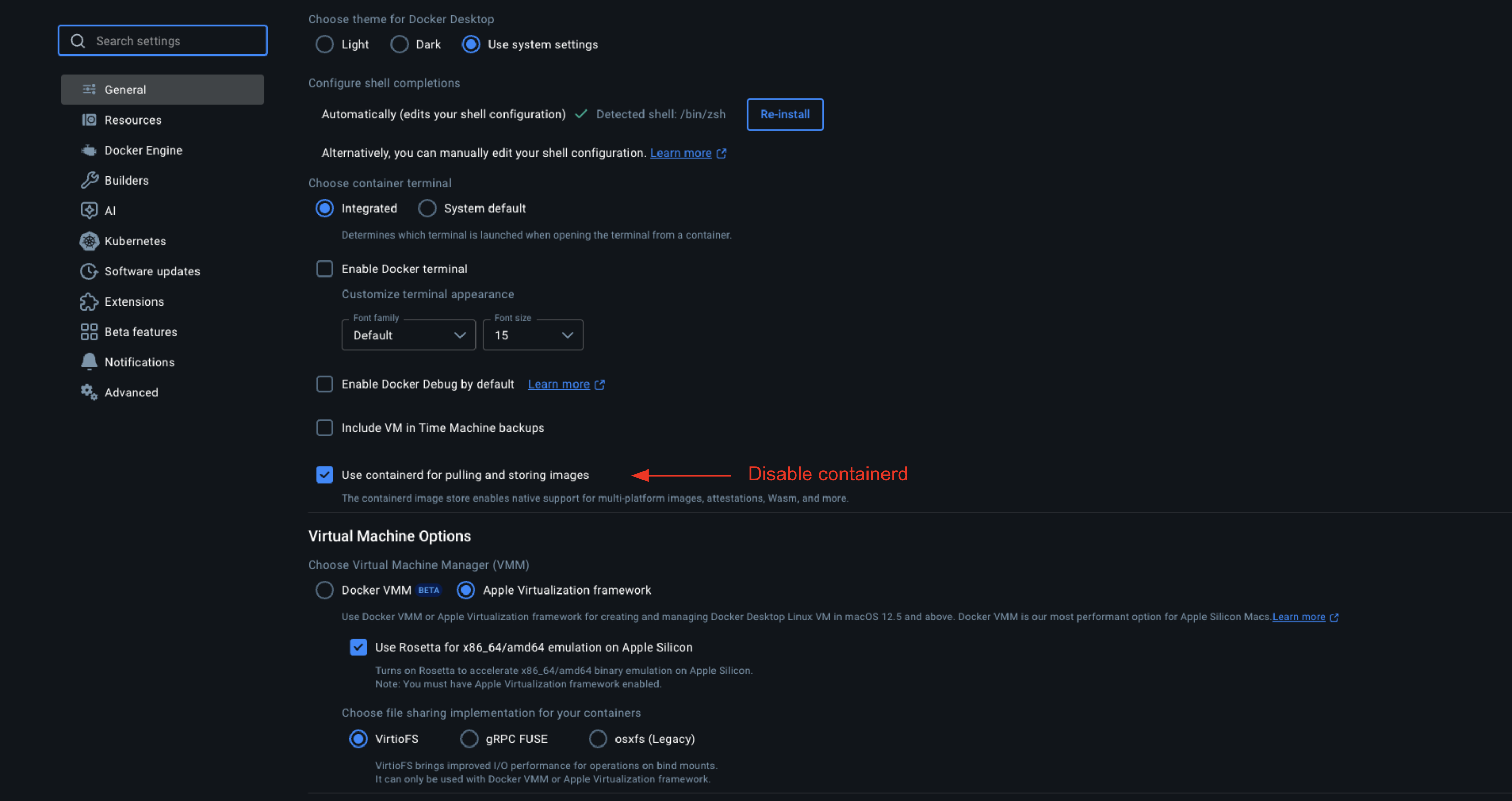 Docker Desktop Settings - General